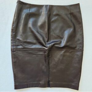 Tahari Brown Leather Pencil Skirt